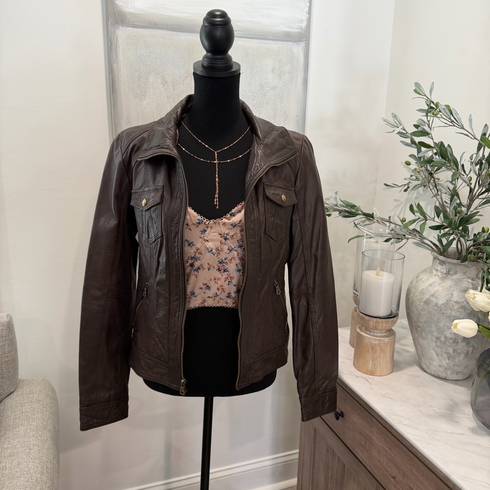 Guess Vintage Genuine Leather Jacket Brown - Picture 7 of 12